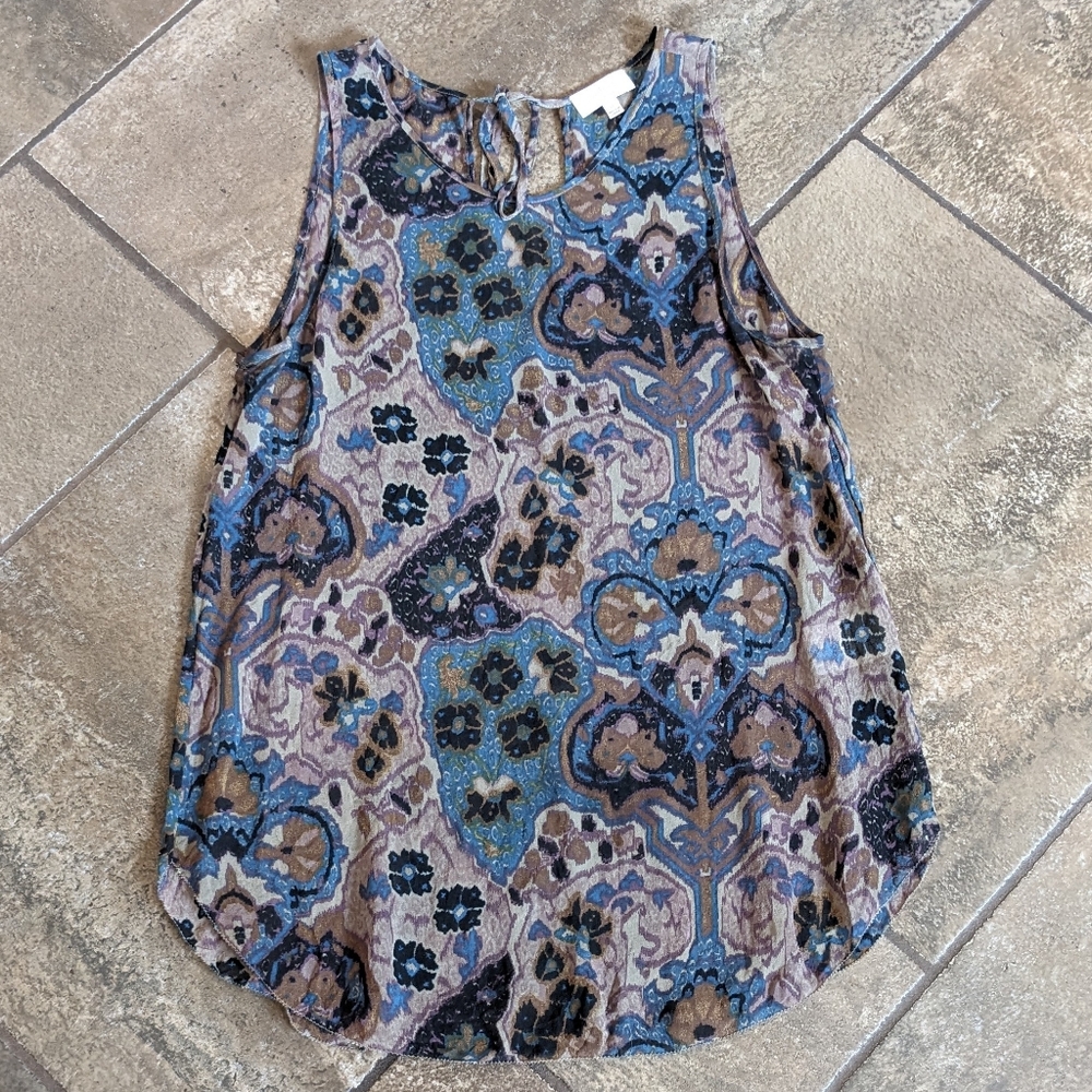Wilfred Silk Tank Sheer Fall Flowy Sleeveless Blouse Size XS Brown Blue Paisley